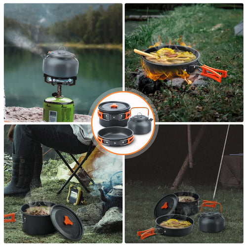 CampFire Cuisine - Juego de utensilios y vajilla de camping de 17 piezas