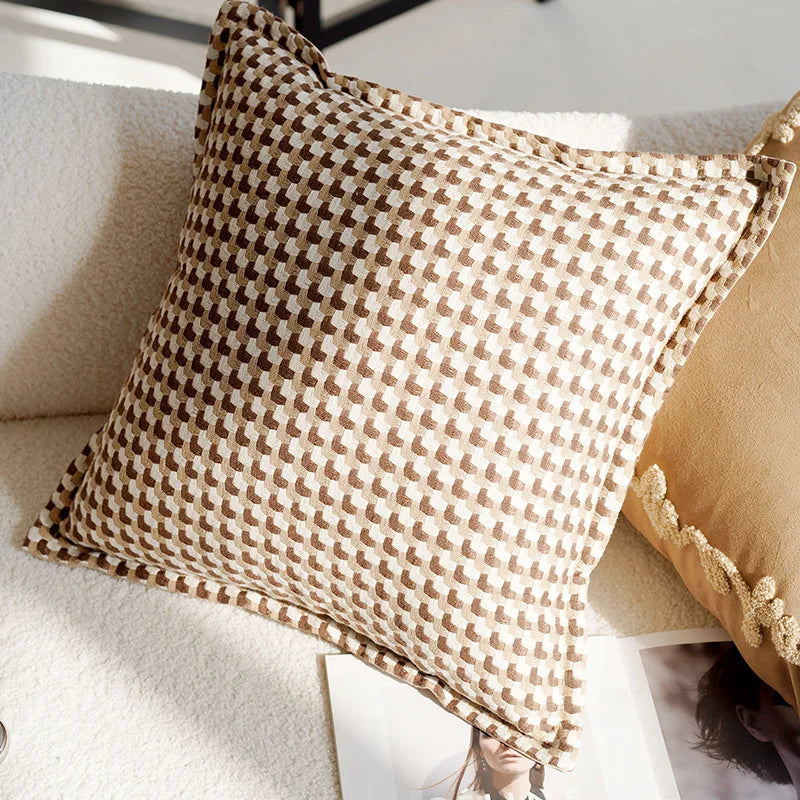 Housse de coussin décorative de 45 × 45 cm aux motifs géométriques et végétaux
