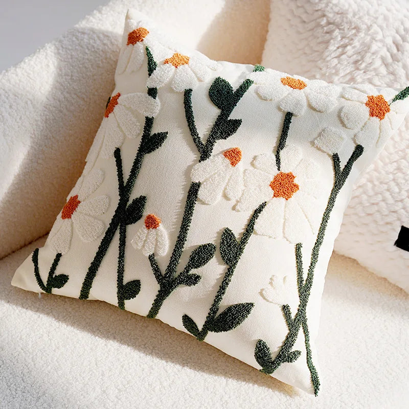 Housse de coussin décorative de 45 × 45 cm aux motifs géométriques et végétaux