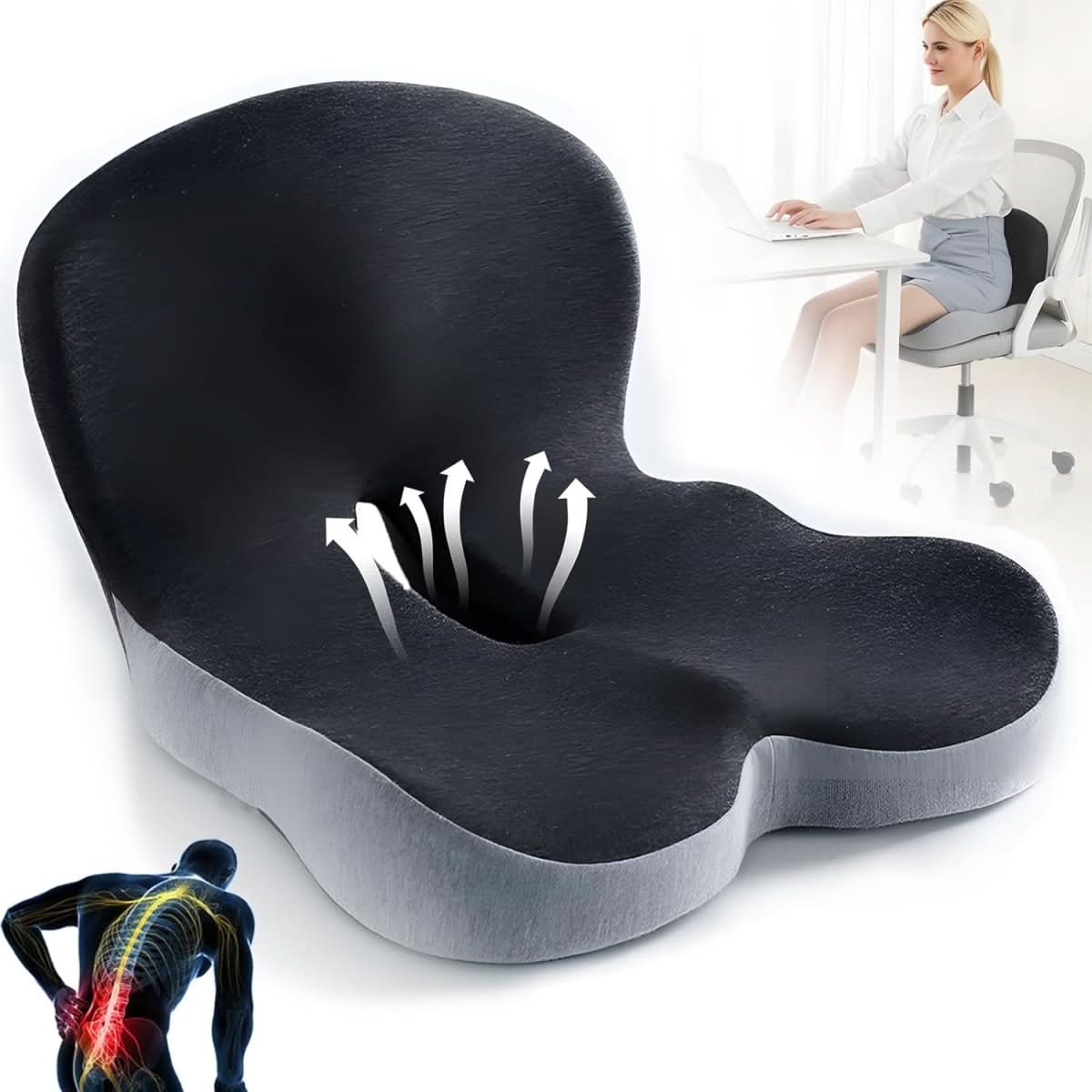 Cojín de Asiento Ergonómico de Espuma Viscoelástica Antideslizante