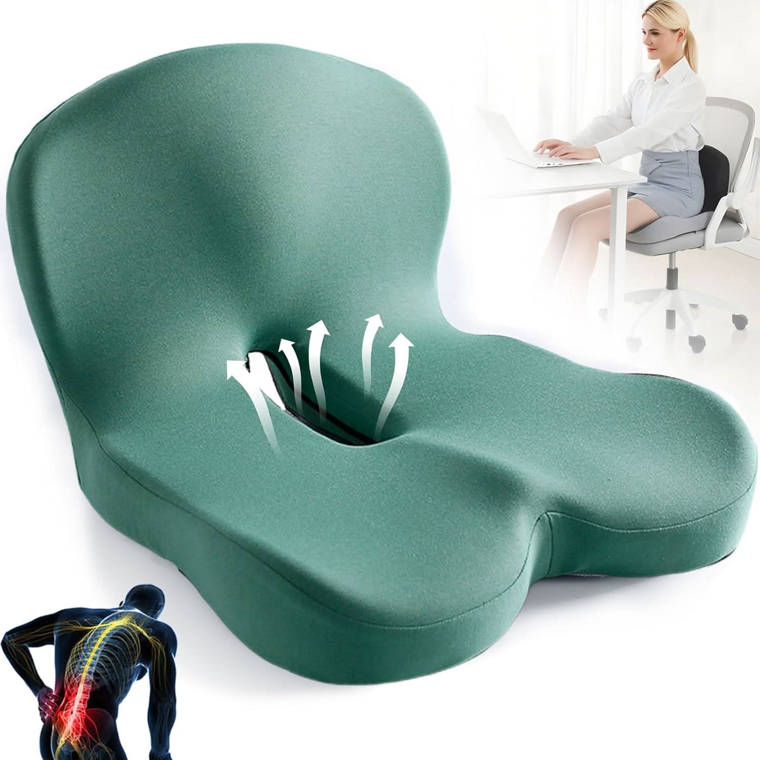 Cojín de Asiento Ergonómico de Espuma Viscoelástica Antideslizante