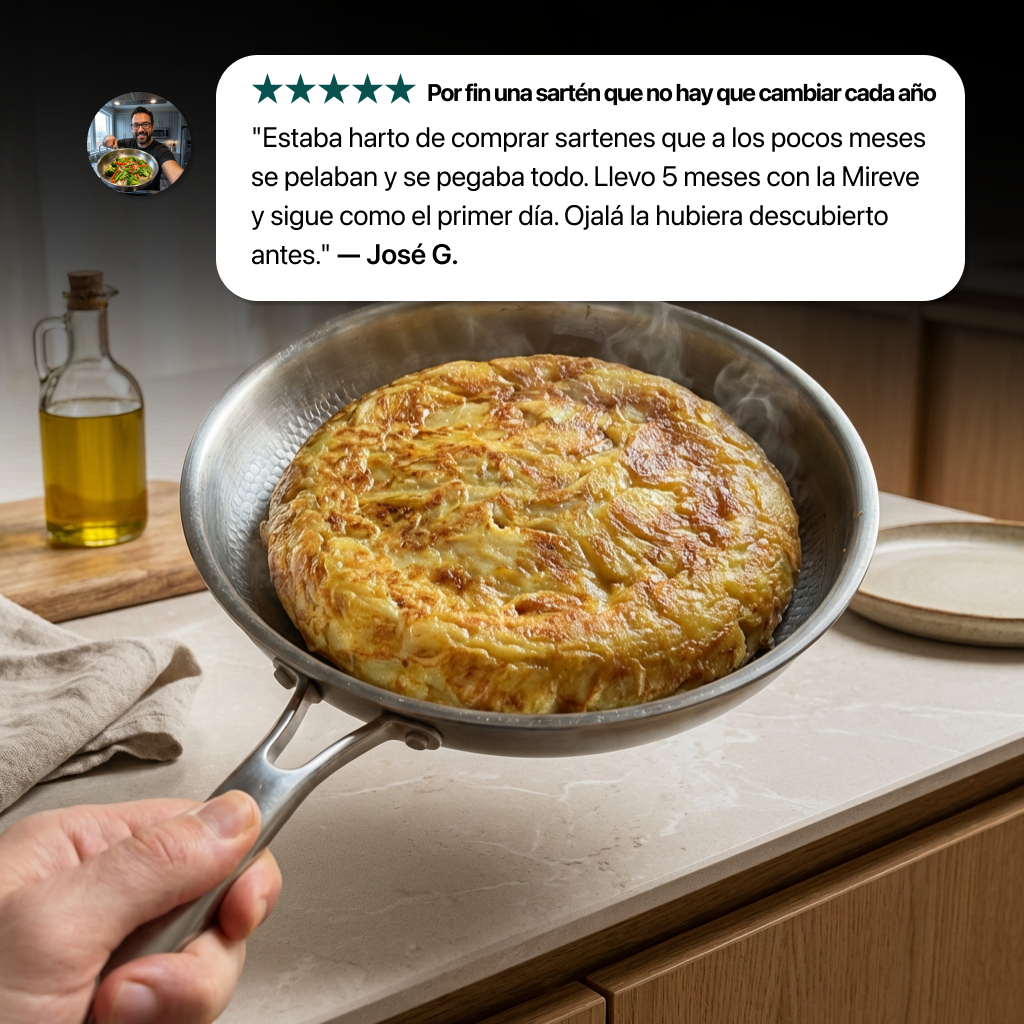 Sartén de Titanio Puro con Textura Martillada – Antiadherente Natural, Sin Recubrimientos, Apta para Inducción