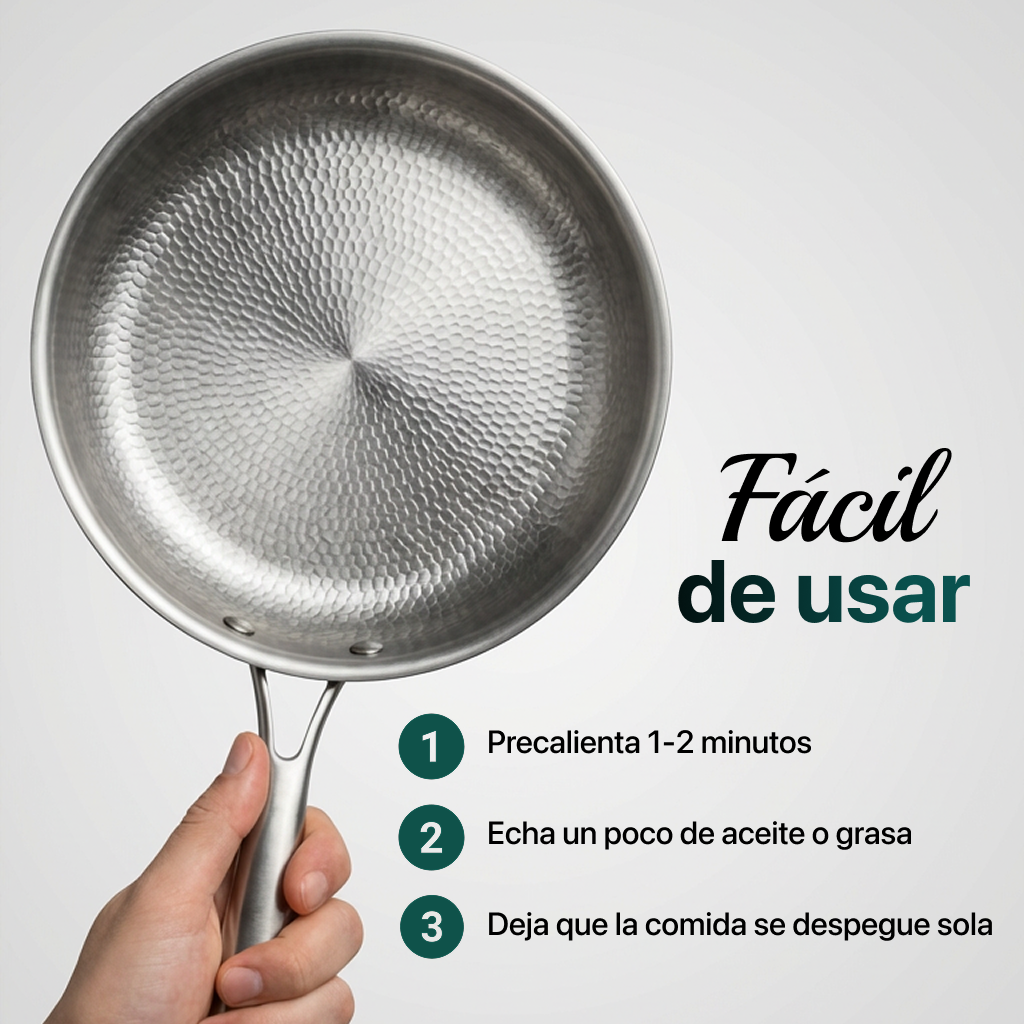 Sartén de Titanio Puro con Textura Martillada – Antiadherente Natural, Sin Recubrimientos, Apta para Inducción