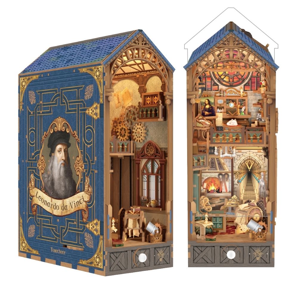 Maqueta Book Nook DIY Leonardo da Vinci de 387 piezas con luz LED y sensor