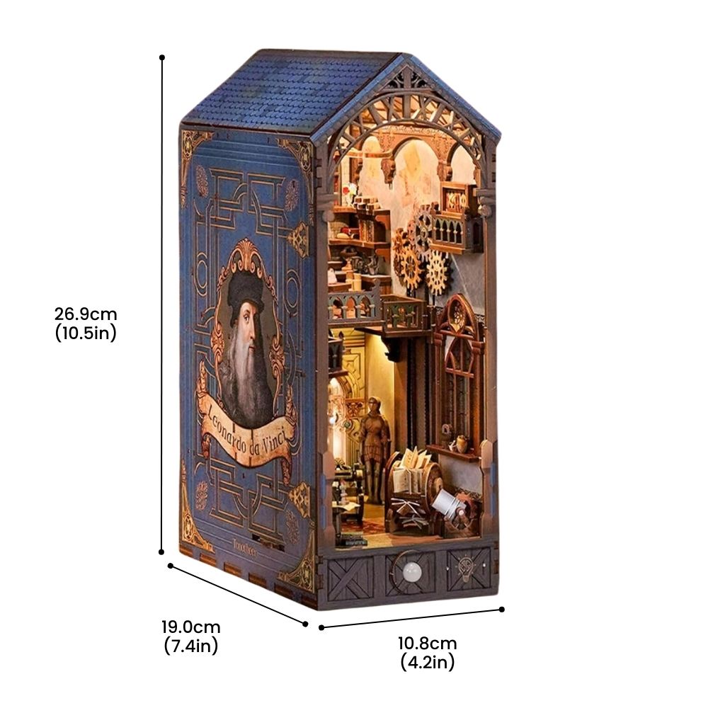 Maquette Book Nook DIY Leonardo da Vinci de 387 pièces avec éclairage LED et capteur