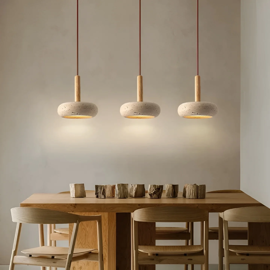 Hangende LED-lamp van steen en hout van 15 cm met verstelbare kabel