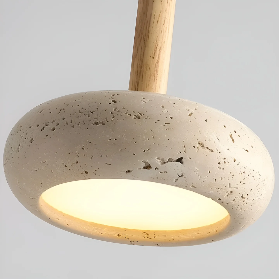 Hangende LED-lamp van steen en hout van 15 cm met verstelbare kabel