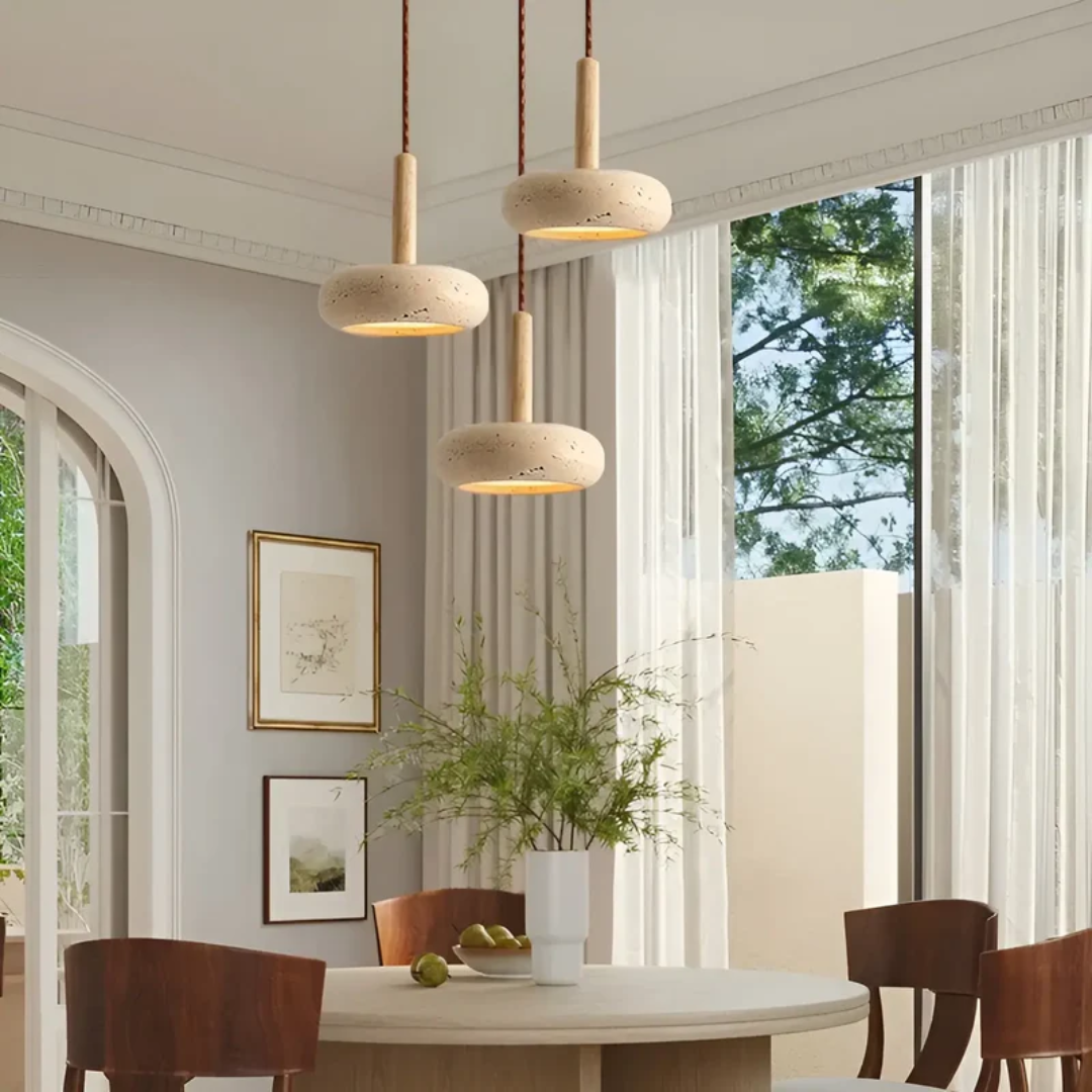 Hangende LED-lamp van steen en hout van 15 cm met verstelbare kabel