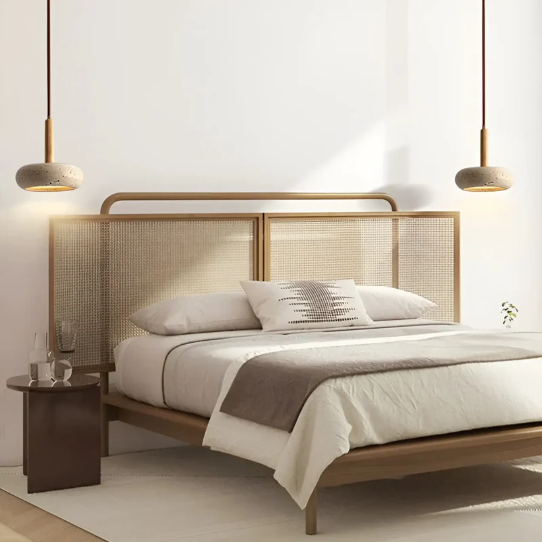 Hangende LED-lamp van steen en hout van 15 cm met verstelbare kabel