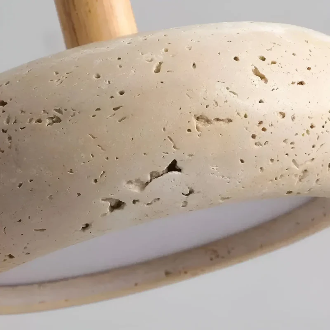 Hangende LED-lamp van steen en hout van 15 cm met verstelbare kabel