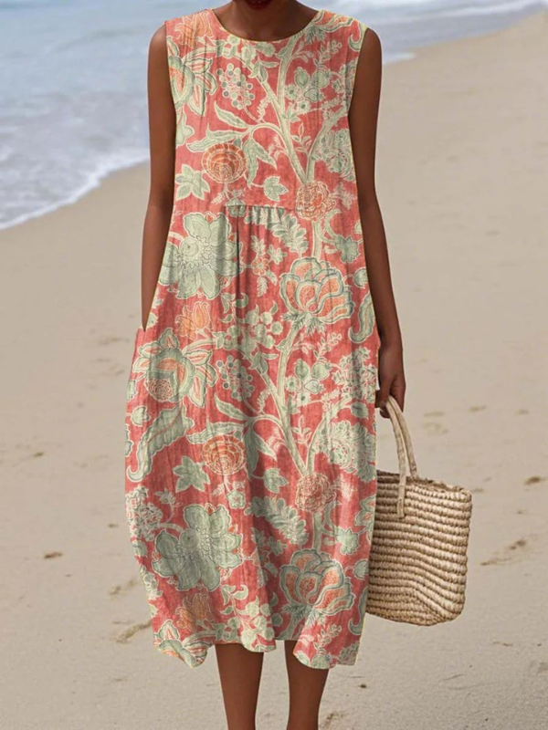 Vestido Midi Floral sin Mangas para Mujer