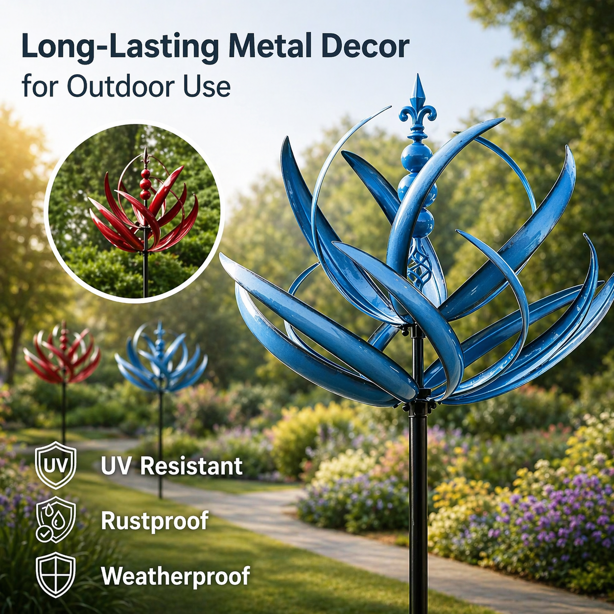 Espiral de Viento Decorativa de Metal en Forma de Loto Resistente al Óxido