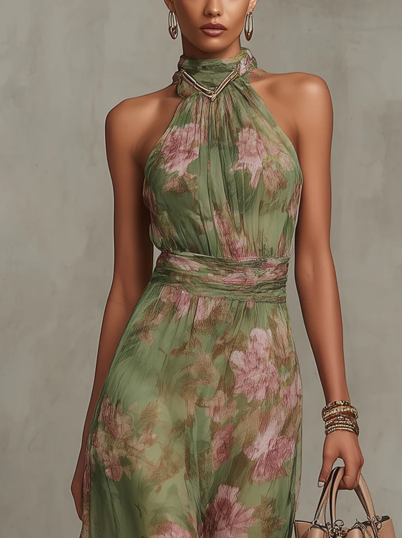 Vestido Maxi Halter para Mujer | Estampado Floral