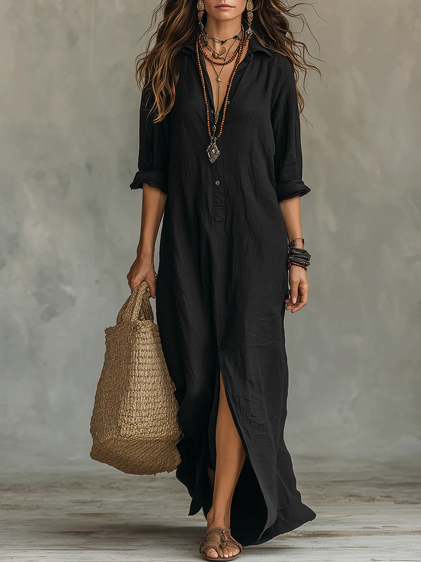 Vestido Camisero Largo para Mujer | Corte Fluido y Botones