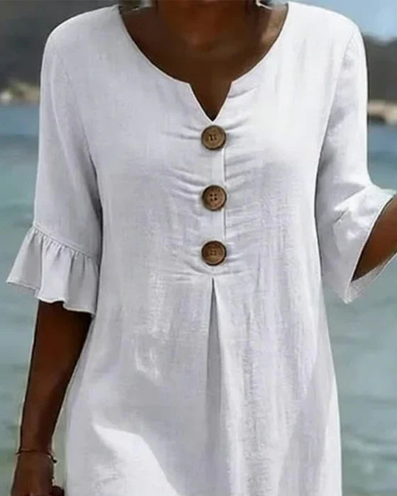 Vestido de Algodón y Lino para Mujer | Corte Suelto con Botones
