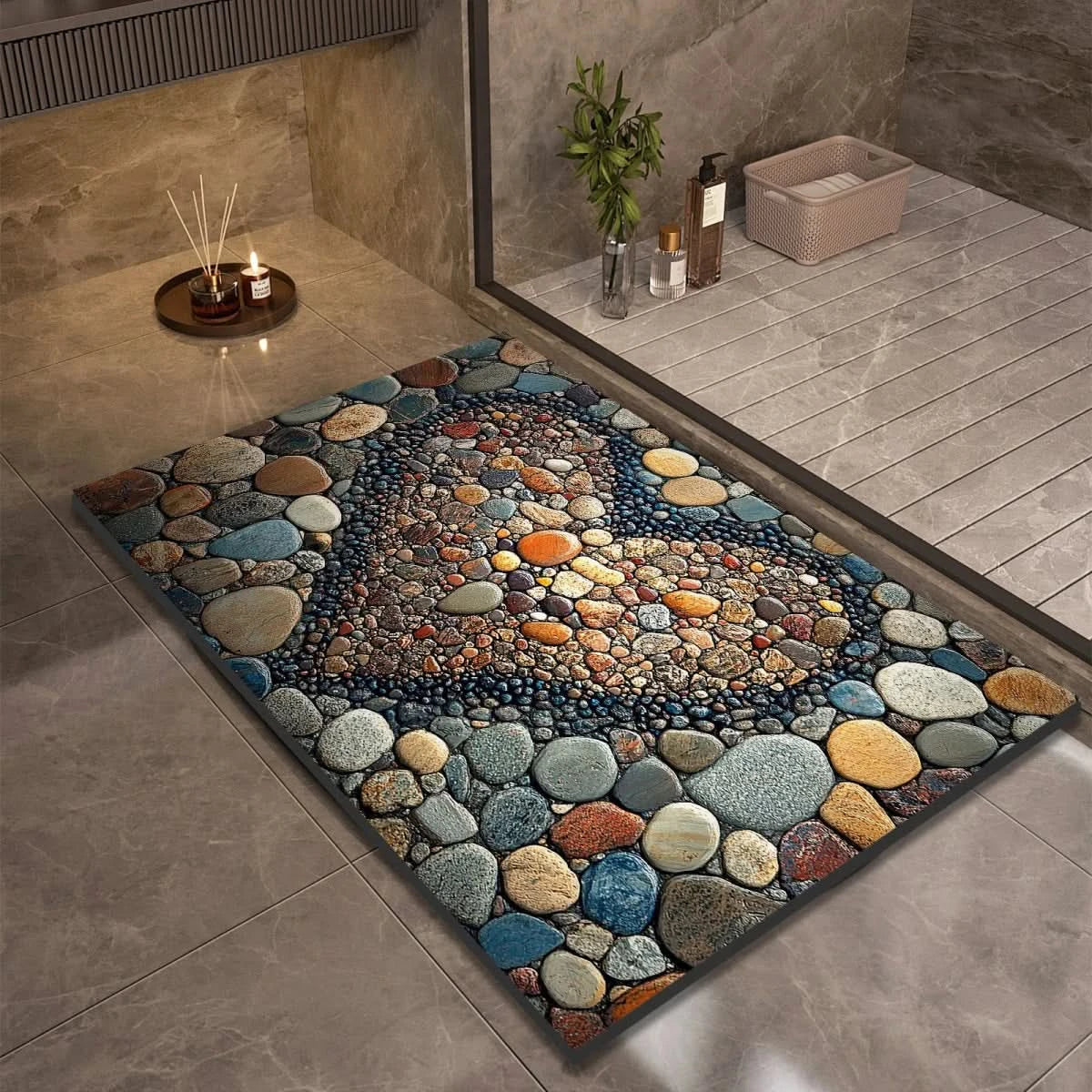 Alfombrilla de Baño Absorbente con Base Antideslizante y Diseños de Piedras