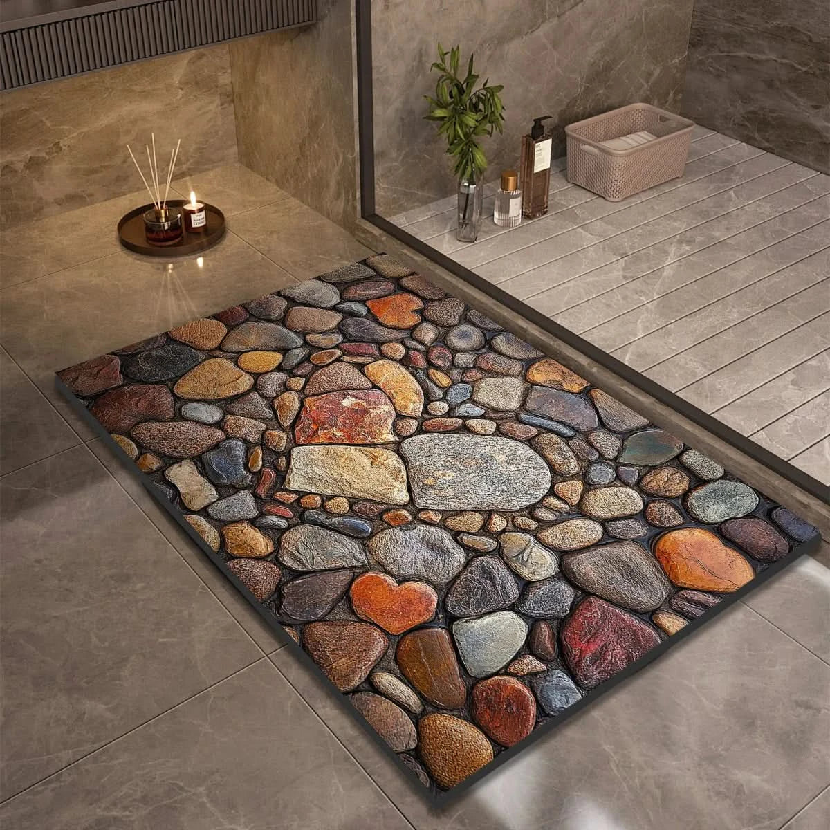 Alfombrilla de Baño Absorbente con Base Antideslizante y Diseños de Piedras