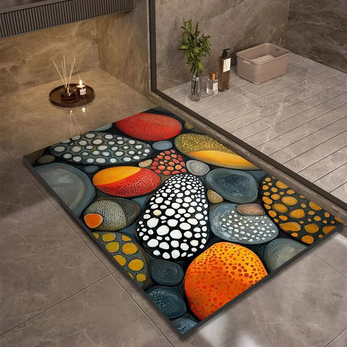 Alfombrilla de Baño Absorbente con Base Antideslizante y Diseños de Piedras