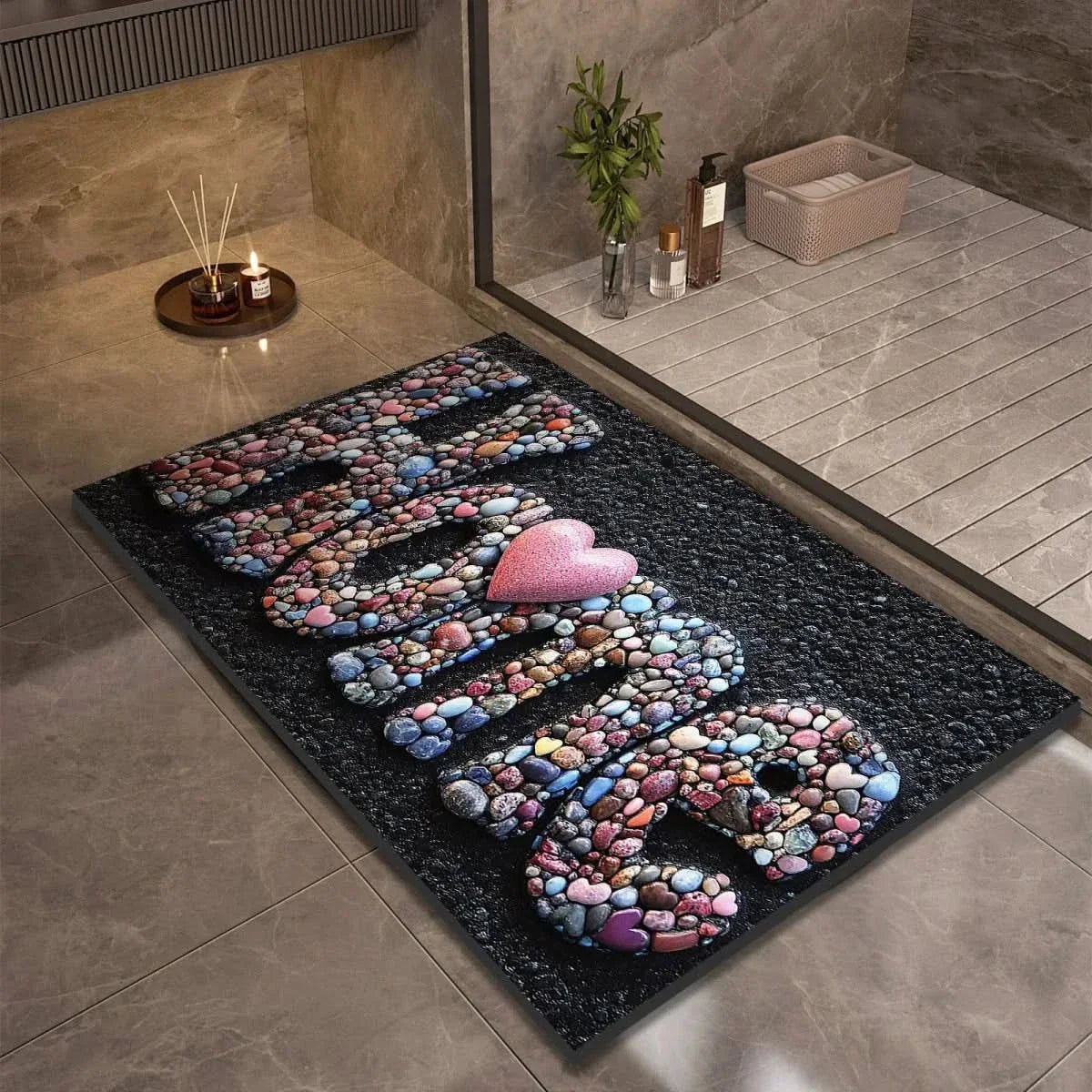 Alfombrilla de Baño Absorbente con Base Antideslizante y Diseños de Piedras