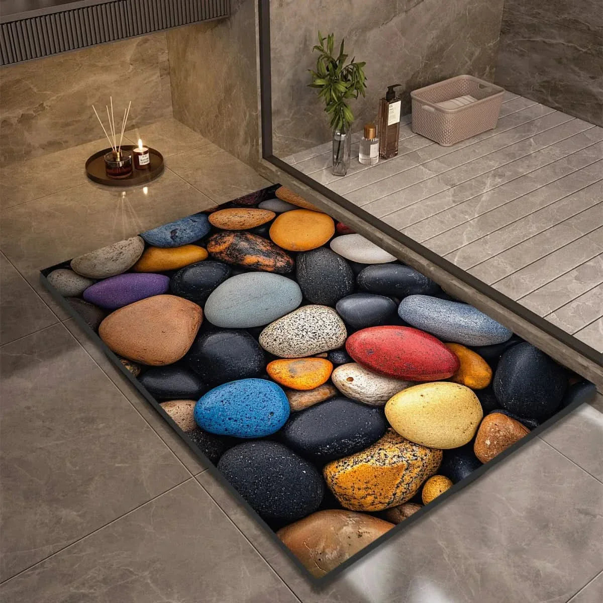Alfombrilla de Baño Absorbente con Base Antideslizante y Diseños de Piedras