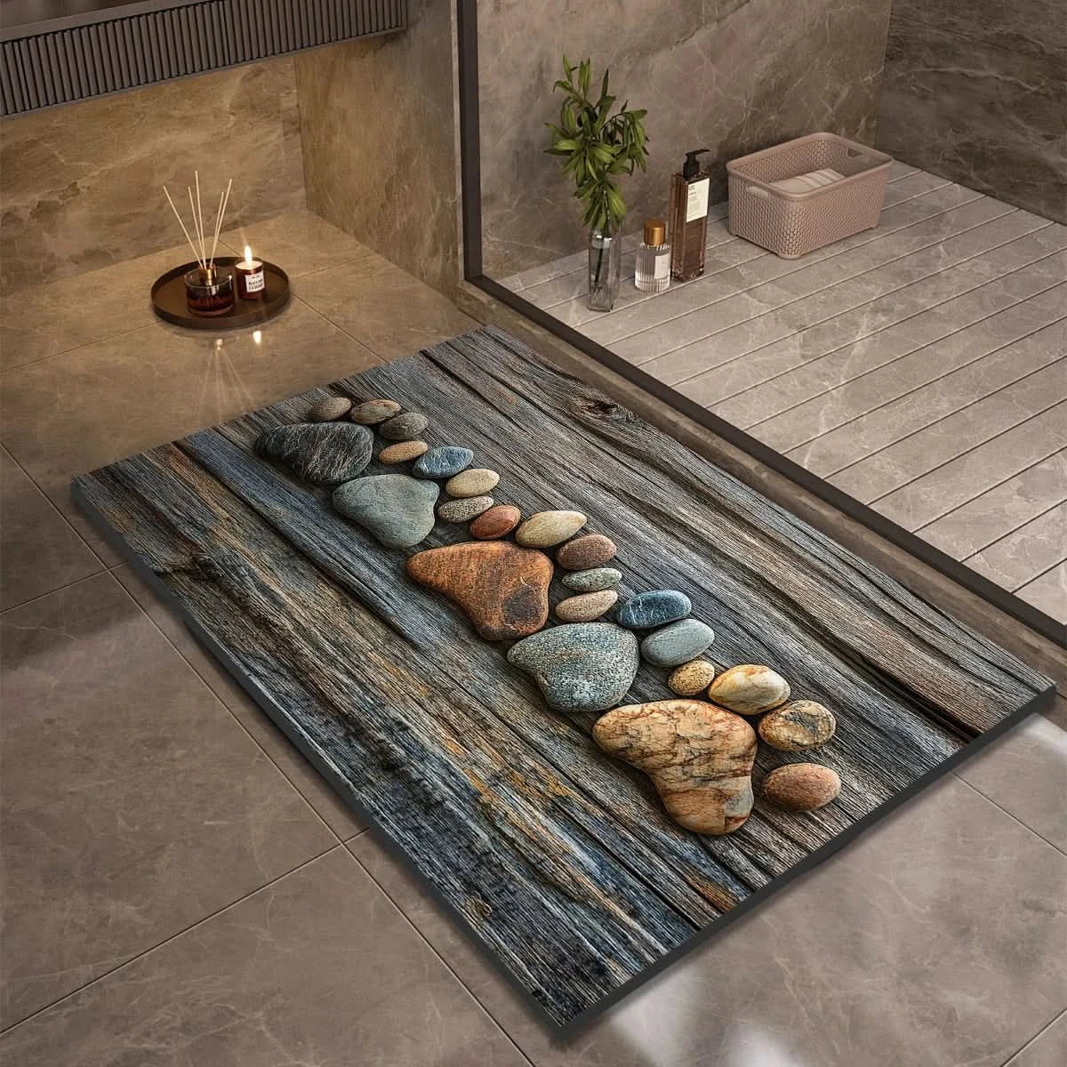 Alfombrilla de Baño Absorbente con Base Antideslizante y Diseños de Piedras
