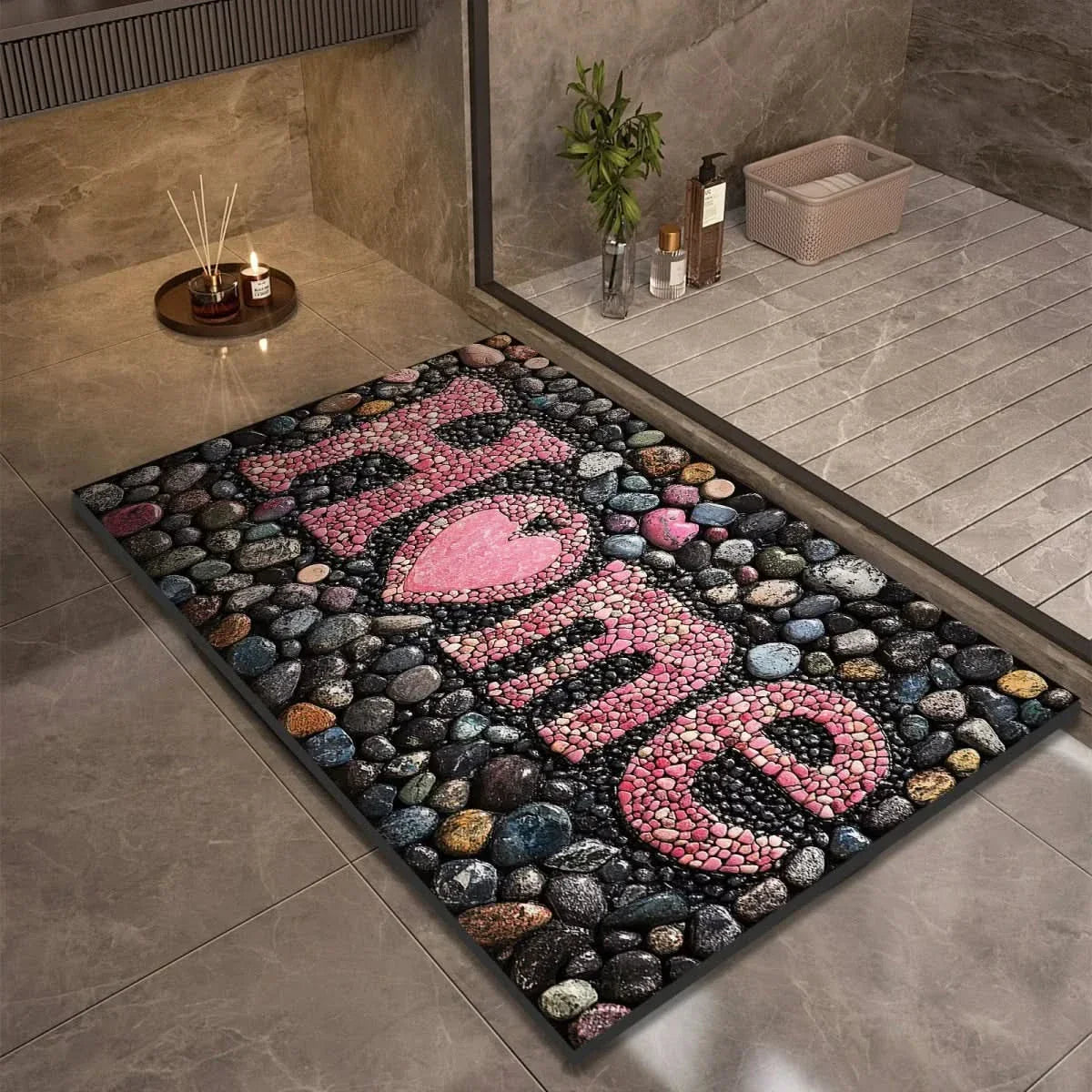 Alfombrilla de Baño Absorbente con Base Antideslizante y Diseños de Piedras