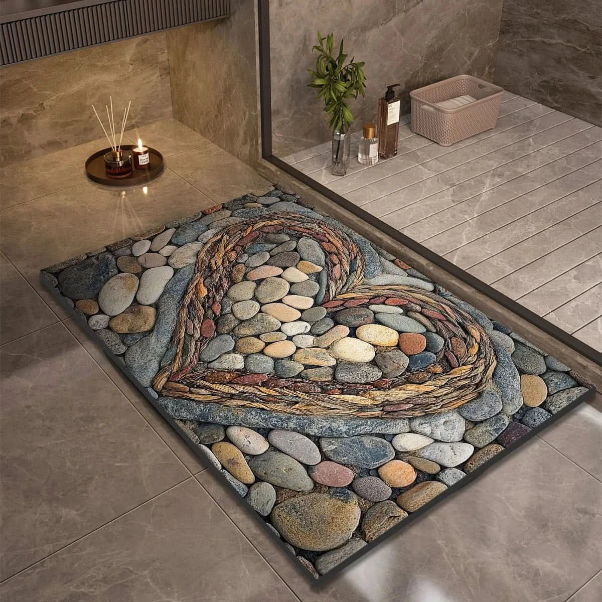 Alfombrilla de Baño Absorbente con Base Antideslizante y Diseños de Piedras