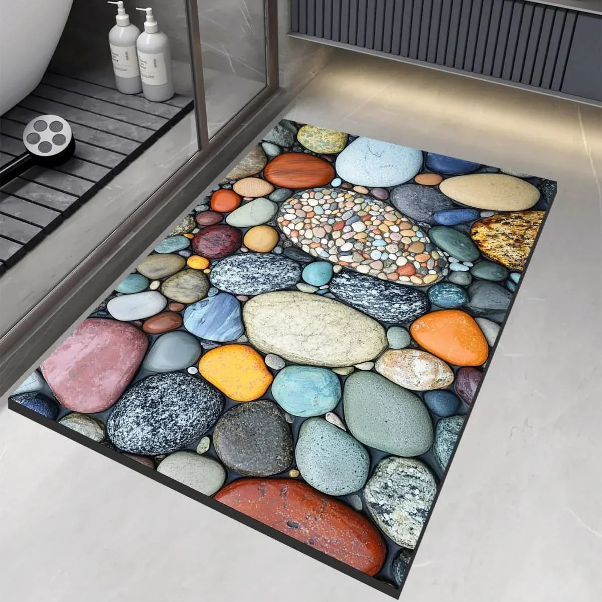 Alfombrilla de Baño Absorbente con Base Antideslizante y Diseños de Piedras