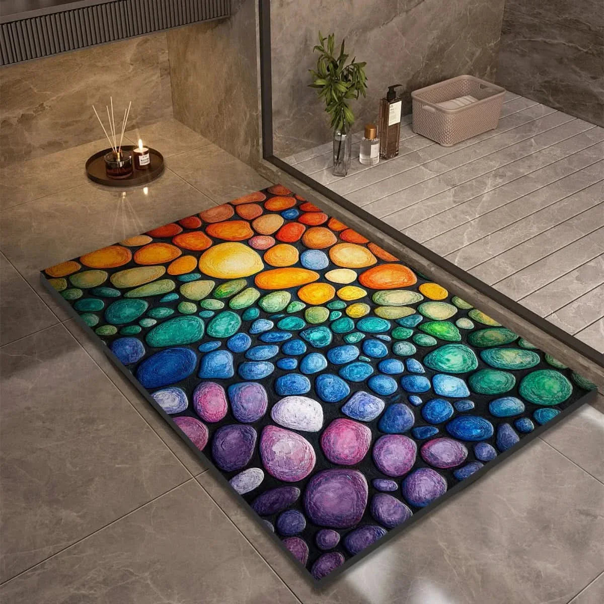 Alfombrilla de Baño Absorbente con Base Antideslizante y Diseños de Piedras