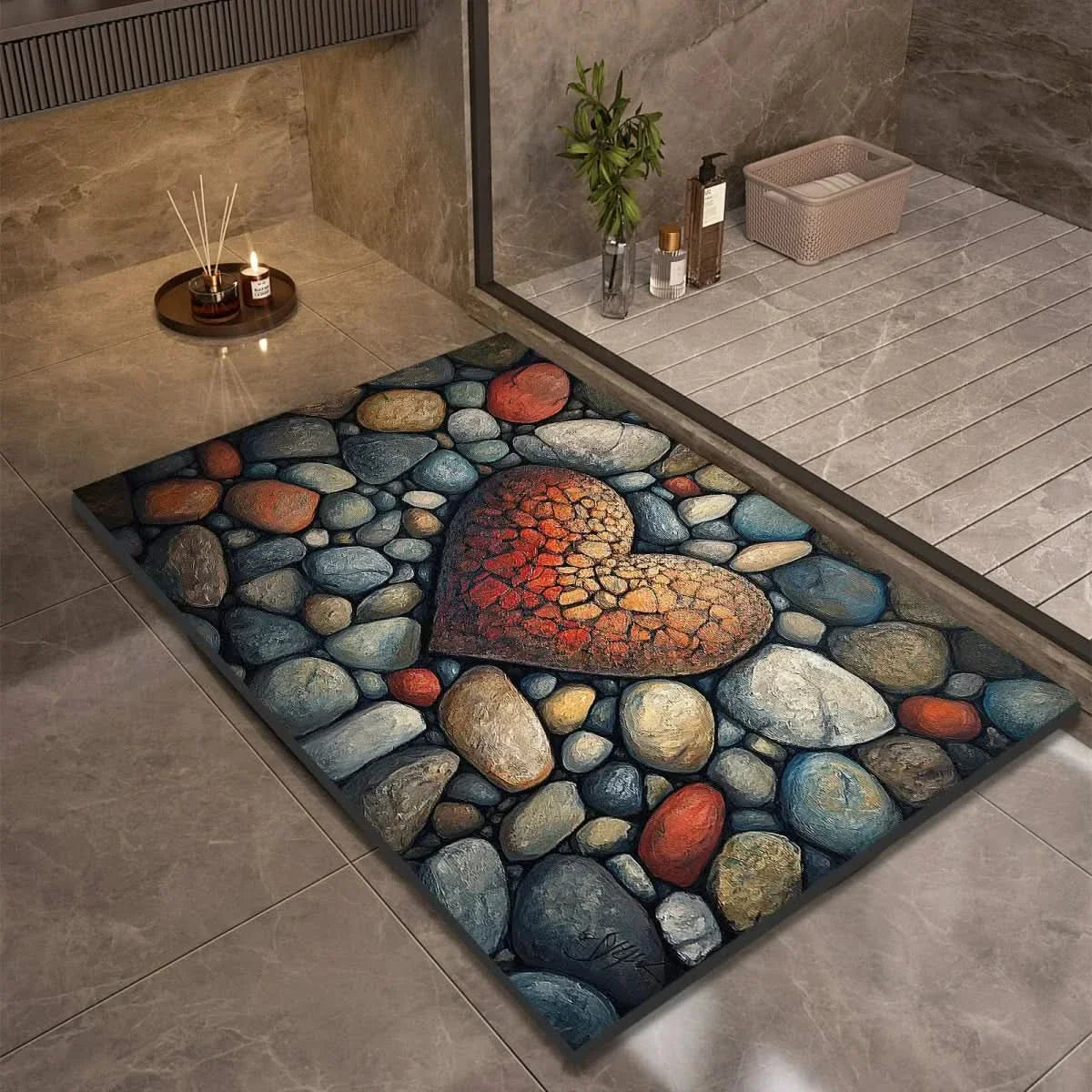 Alfombrilla de Baño Absorbente con Base Antideslizante y Diseños de Piedras