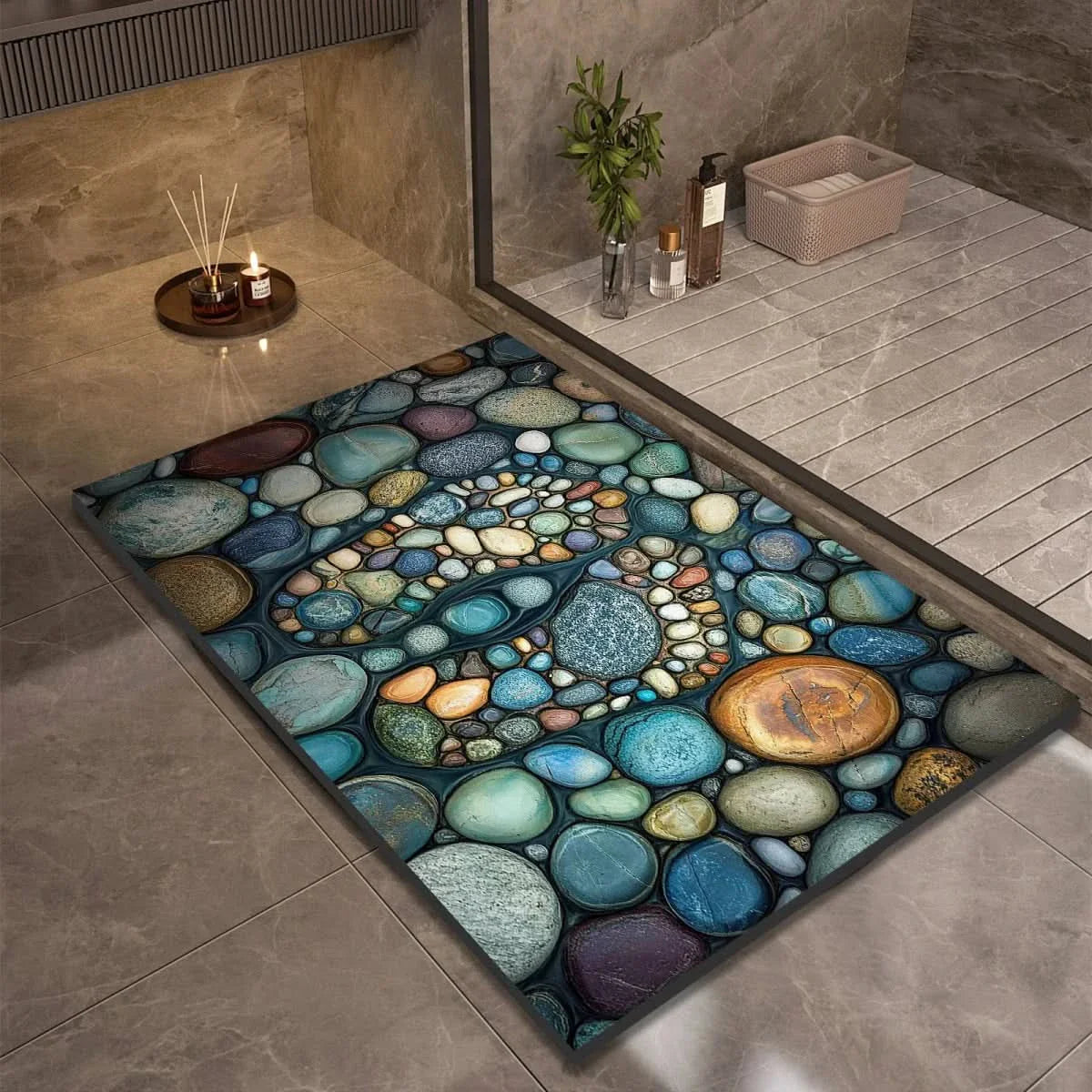 Alfombrilla de Baño Absorbente con Base Antideslizante y Diseños de Piedras