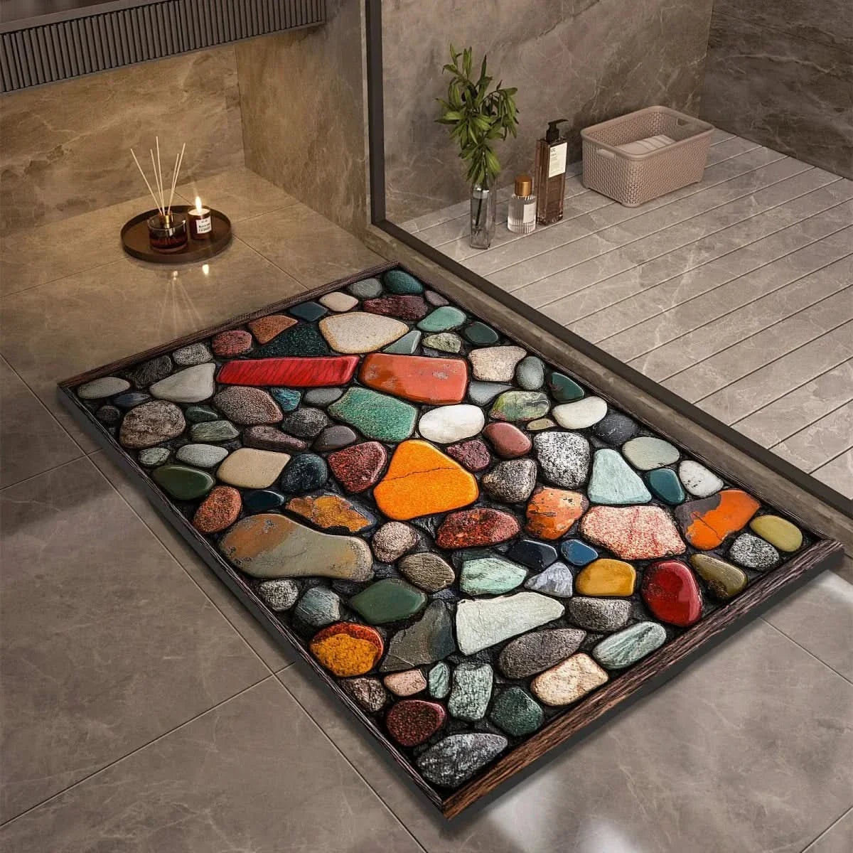 Alfombrilla de Baño Absorbente con Base Antideslizante y Diseños de Piedras