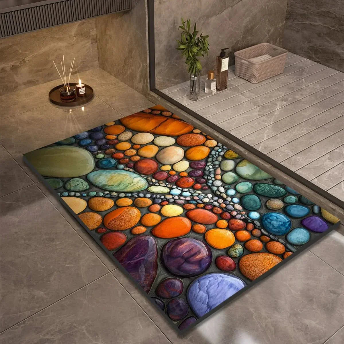 Alfombrilla de Baño Absorbente con Base Antideslizante y Diseños de Piedras