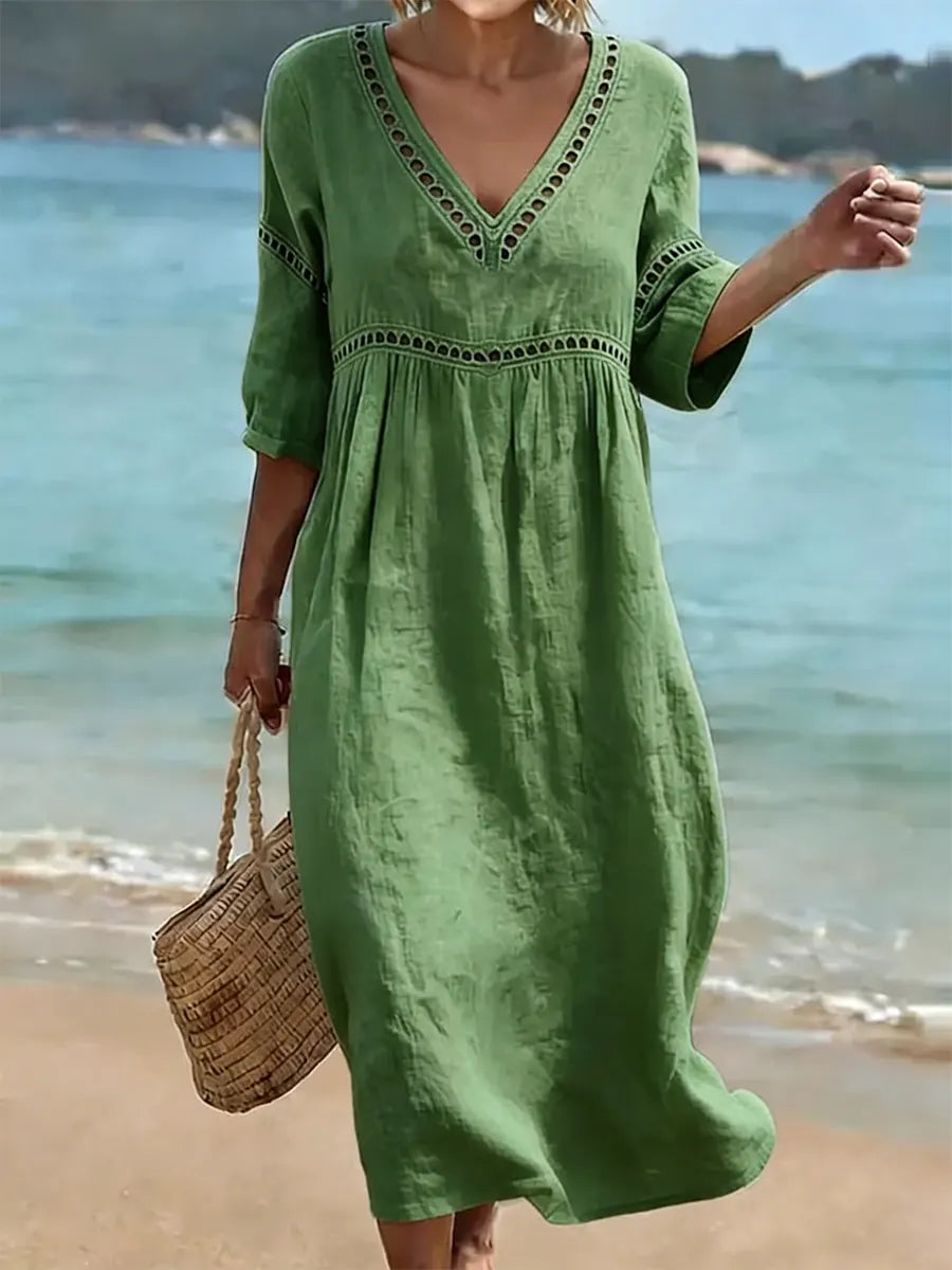Vestido de Algodón para Mujer | Cuello en V, Estilo Casual de Verano