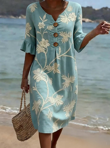 Vestido Floral de Algodón y Lino para Mujer