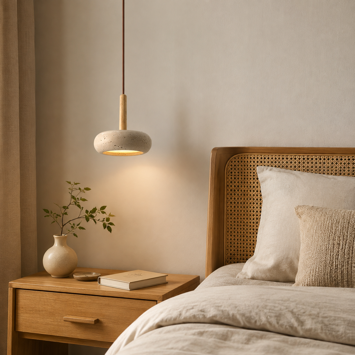 Hangende LED-lamp van steen en hout van 15 cm met verstelbare kabel