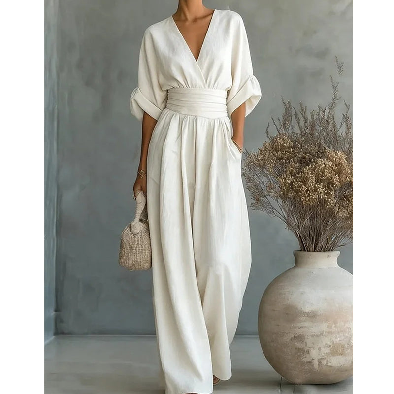 Mono para Mujer | Escote en V y Pantalón Ancho de Cintura Alta