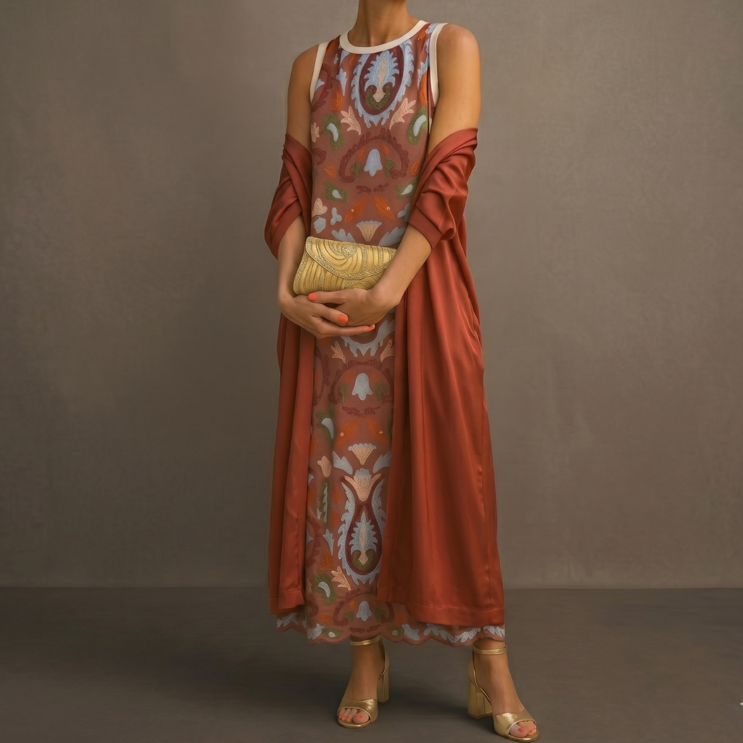 Conjunto de Vestido Largo y Chaleco a Juego para Mujer