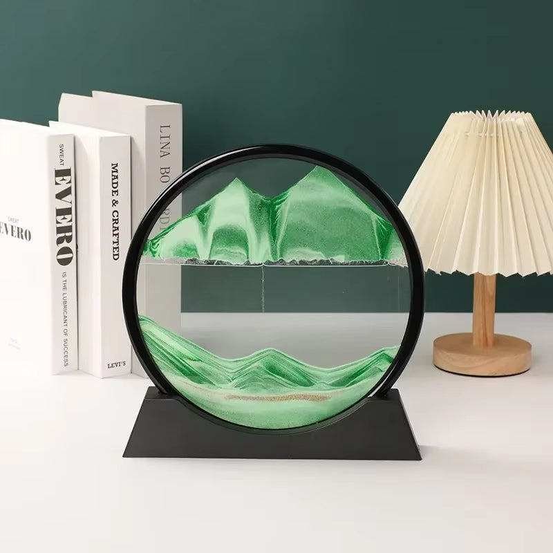 Tableau de sable mouvant rond de 25 x 20 cm avec cadre noir