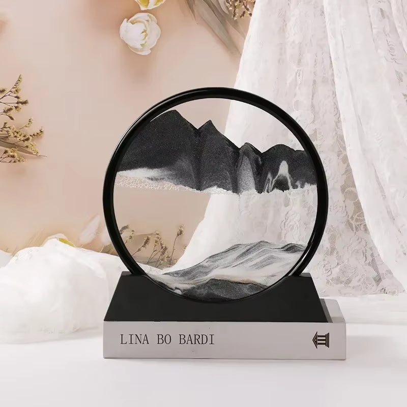Tableau de sable mouvant rond de 25 x 20 cm avec cadre noir