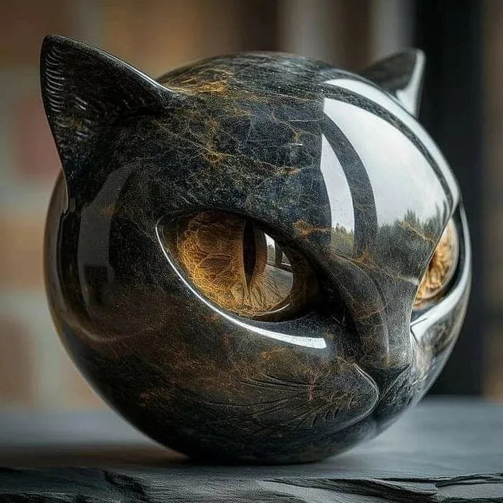 Lunaris - Escultura de Cabeza de Gato Negro Místico