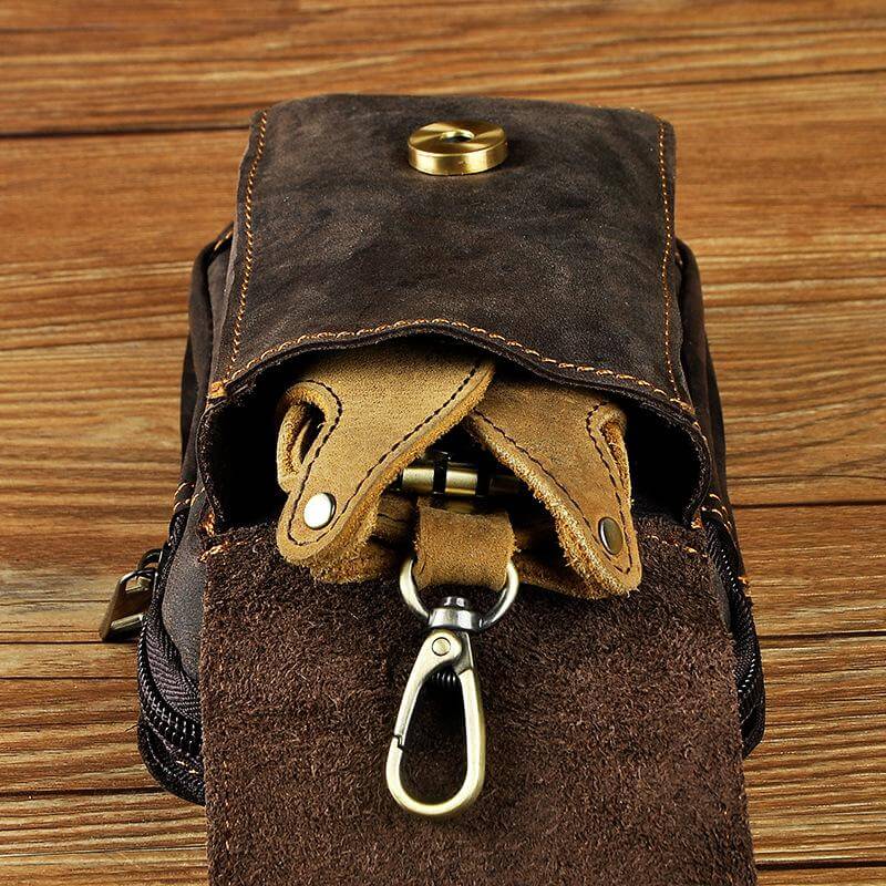 Riñonera de Cuero Genuino para Hombre con Correa Ajustable