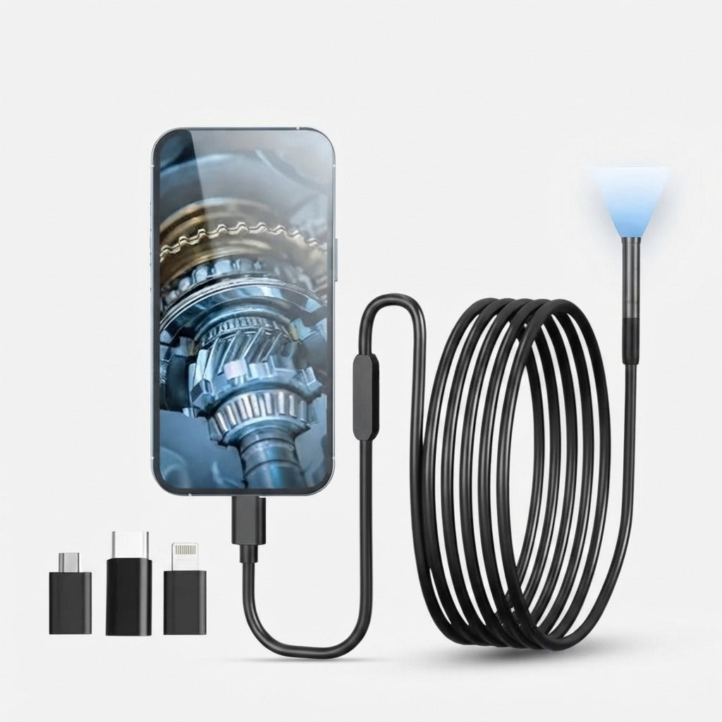 Cámara Endoscópica con Cable Flexible y Luz LED para Inspección con Móvil