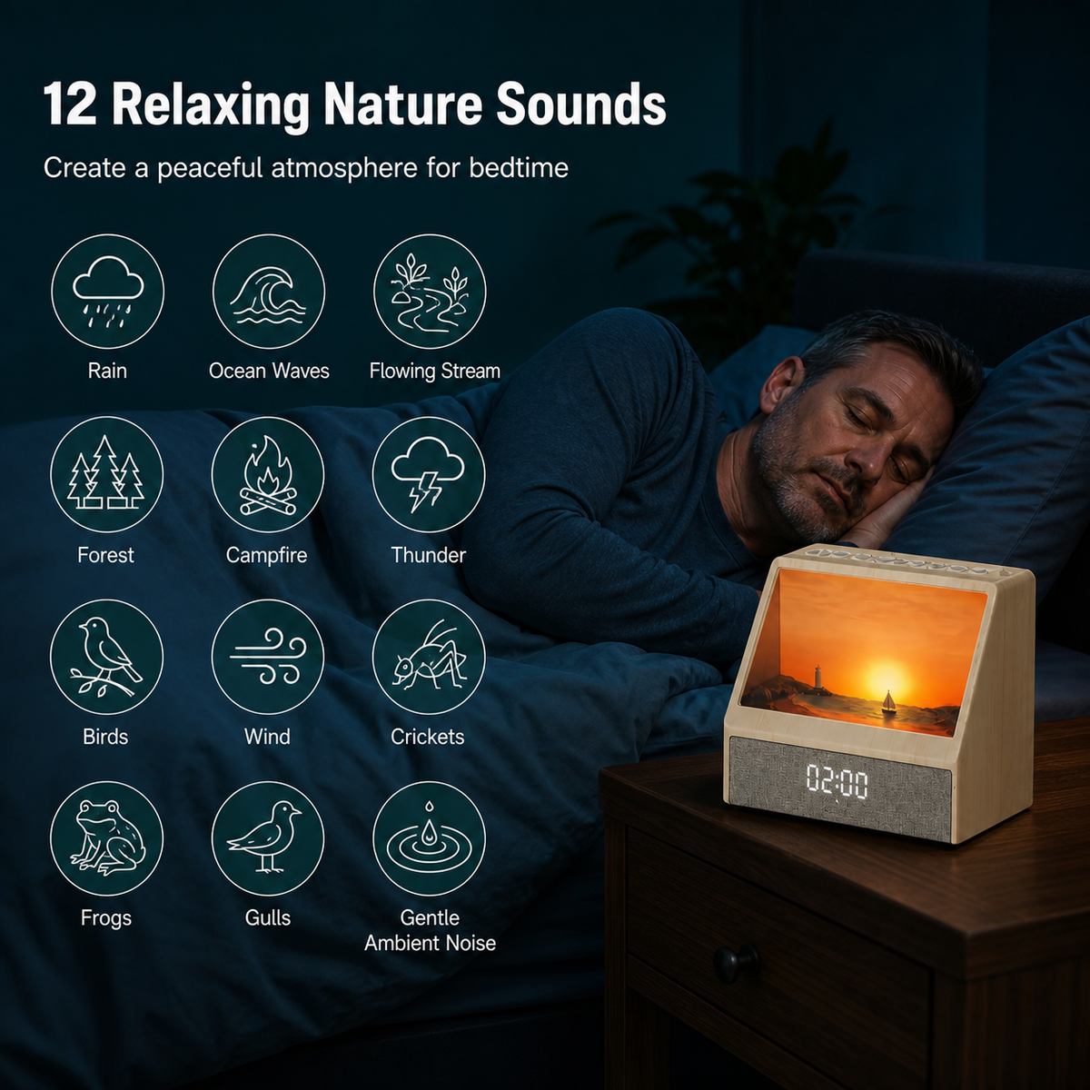 Despertador con Luz de Amanecer Bluetooth, 12 Sonidos con Ruido Blanco y Brillo Regulable