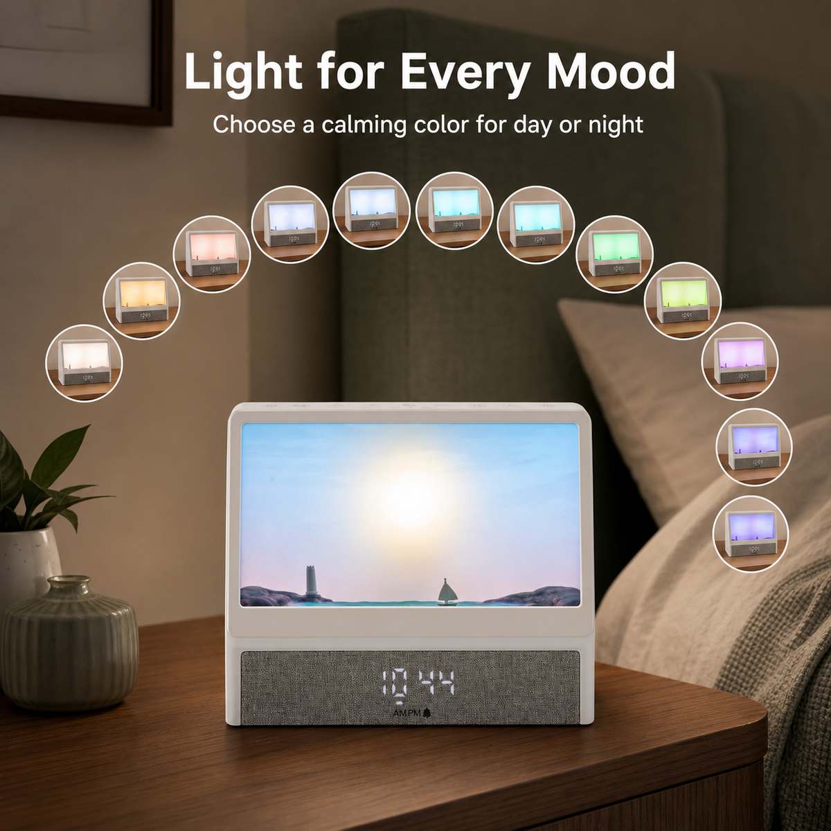 Despertador con Luz de Amanecer Bluetooth, 12 Sonidos con Ruido Blanco y Brillo Regulable