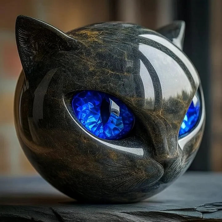 Lunaris - Escultura de Cabeza de Gato Negro Místico