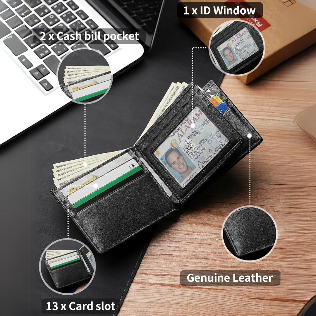 Heren Bifold Echt Leer RFID Blokkerende Portemonnee - StitchCraft