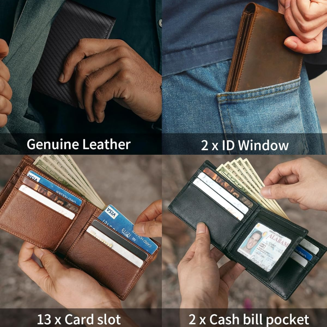 Heren Bifold Echt Leer RFID Blokkerende Portemonnee - StitchCraft