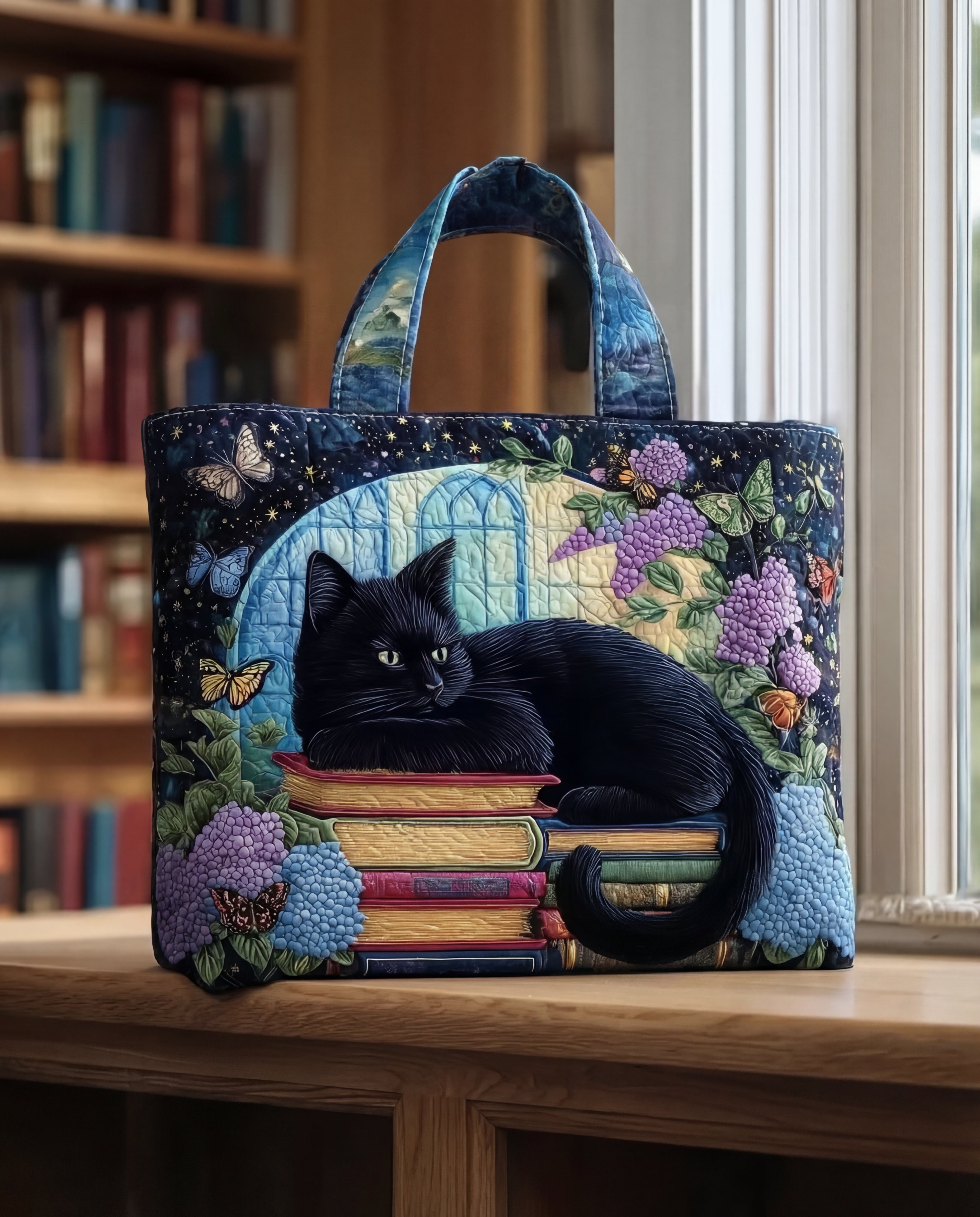 Bolso Tote Artesanal | Gato Negro sobre Libros
