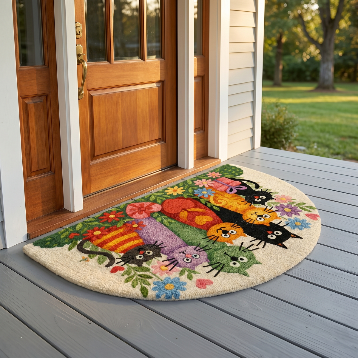 Alfombra de Lana con Diseño de Siete Gatos 90 x 60 cm
